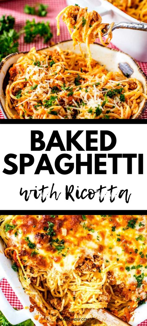 Baked Spaghetti With Ricotta, Spaghetti With Ricotta, Ricotta Spaghetti, Baked Spagetti, Recipe With Ricotta, Easy Baked Spaghetti, Momma Mia, Baked Spaghetti Recipe, Baked Ricotta