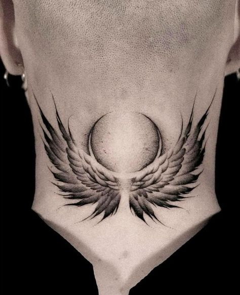 Moon Wings Tattoo, Realism Neck Tattoo, Angel Wings Neck Tattoo, Chest Tattoo Wings, Tattoo Basic, Wing Neck Tattoo, Angel Wings Tattoo On Back, Eagle Wing Tattoos, Alas Tattoo