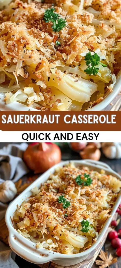 Sauerkraut Casserole Sauerkraut Casserole, Sauerkraut Recipes, Lunch Appetizers, Keto Diet Food List, Yummy Casseroles, Cheese Topping, Potato Side Dishes, Appetizer Salads, Creamy Cheese