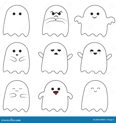 A delightful set of 9 simple and cute white ghost characters in various poses, perfect for adding a touch of charm to your Halloween designs. These vector illustrations feature adorable, flat ghosts with playful expressions, making them ideal for a whimsical Halloween theme. Halloween Ghost Illustration, Ghost Character, Ghost Illustration, Cute Halloween Ghost, White Ghost, Whimsical Halloween, Halloween Designs, Halloween Theme, Vector Illustrations