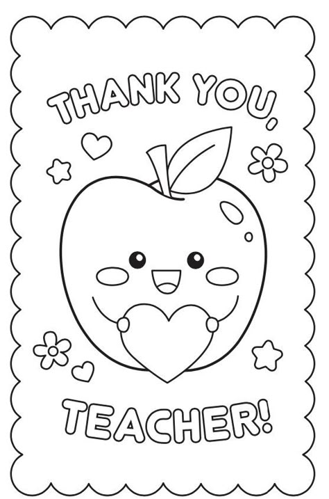 Thank You Teacher Printable Coloring Card Teacher Appreciation Art, Art Teacher Appreciation, Teacher Appreciation Crafts, Appreciation Art, Coloring Pages Activities, 1st Grade Crafts, Cards Teacher, Bee Family, Thank You Cards From Kids