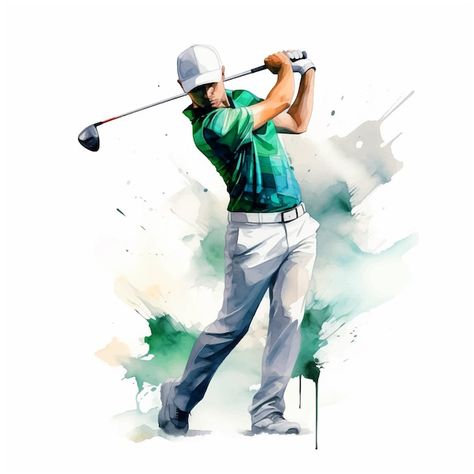 Vector golf player watercolor paint ilus... | Premium Vector #Freepik #vector #golf-player #golf-stick #golf-club #golf Golf Artwork Illustrations, Golf Vector, Golf Images Clip Art, Golf Artwork Paintings, Golf Watercolor, Golf Graphic, Golf Illustration, Curling Game, Golf Drawing