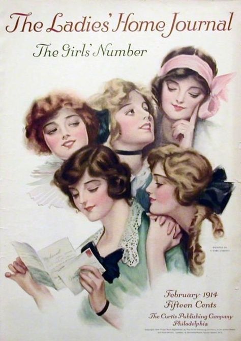 Ladies’ Home Journal 1914 Rolf Armstrong, Harrison Fisher, Box Project, Ladies Home Journal, 1910s Fashion, Home Journal, Nostalgic Art, Retro Hair, Magazine Illustration