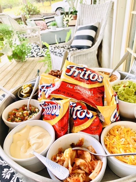 Frito Pie Bar Parties, Frito Pie Bar Ideas, Frito Pie Bar, Walking Frito Pie, Saloon Party, Pie Board, Frito Pie Recipe, Frito Chili Pie, Charro Beans