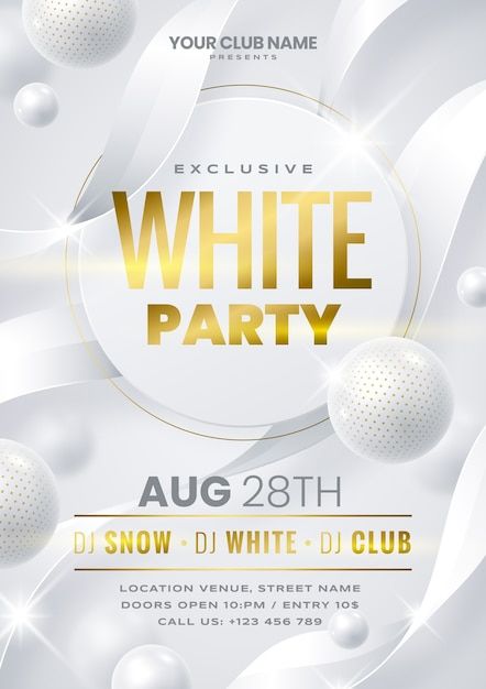 Vector gradient white party poster desig... | Premium Vector #Freepik #vector #handout #white-party #handbill #flyer-poster All White Party Flyer Background, White Party Background, All White Party Flyer, Party Poster Design, Party Design Poster, White Party Theme, Concert Poster Design, Vector Gradient, Music Flyer