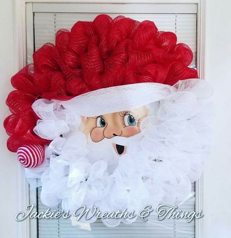 Santa Claus Wreath Deco Mesh, Santa Wreath Deco Mesh, Santa Wreaths Diy, Santa Wreath Diy, Dollar Store Christmas Crafts, Deco Mesh Wreaths Diy, Cute Santa Claus, Burlap Christmas Wreath, Deco Mesh Christmas Wreaths