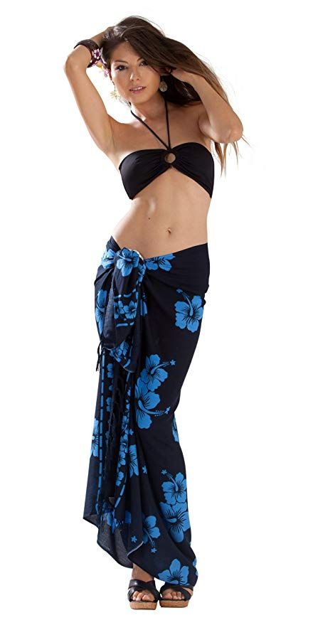 1 World Sarongs Womens Hibiscus Flower Swimsuit Cover-Up Sarong in Blue/Black Swimsuit Sarong, Flower Swimsuit, Pareo Sarong, Floral Art Design, Jungle Green, Fashion Institute, Floral Swimsuit, Tie Wrap, Swim Suits