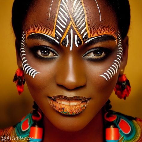 African Face Paint, African Makeup, Animal Face Paintings, Exotic Makeup, Futuristic Makeup, Theatre Makeup, Mask Painting, Face Art Makeup, Cosmetics Photography