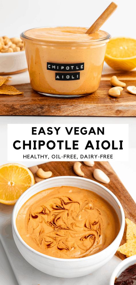 Chipotle Aioli Recipe, Chipotle Peppers In Adobo Sauce, Vegan Sauce Recipes, Vegan Chipotle, Chipotle Aioli, Vegan Dressing, Aioli Recipe, Chipotle Peppers, Vegan Dip