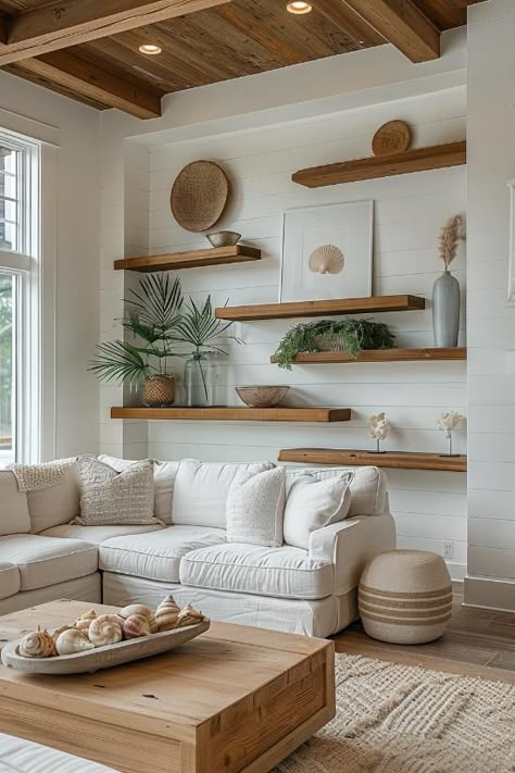 22 Beach Cottage Decor Ideas To Create a Seaside Retreat! Beachy Living Room, Beach House Living Room, Beach Living Room, Beach House Interior Design, Coastal Interiors Design, Dream Beach Houses, Coastal House, Coastal Living Rooms, Coastal Boho