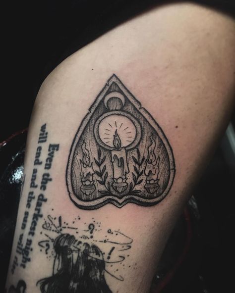 Put some of my client ideas together for this one. Thanks for the trust again! 🖤🌙🔮🕯 #planchettetattoo #planchette #quija #candletattoo… Planchette Finger Tattoo, Planchette Flash Tattoo, Ouija Planchette Art, Ouija Planchette Tattoo, Planchette Tattoo, Ouija Tattoo, Doodle Bob, Halloween Flash, Candle Tattoo