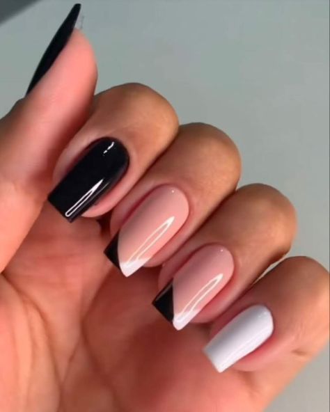 Black Nail Inspired, Nail Inspired, Mani Ideas, Mixed Mani, Short Coffin, Black Nail, Classy Nails, Nails Inspo, Nails Ideas