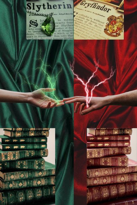 Slytherin And Gryffindor Aesthetic, Gryffindor Outfit Ideas, Gryffindor X Slytherin, Slytherin Outfit Ideas, Slytherin And Gryffindor, Gryffindor And Slytherin, Slytherin X Gryffindor, Founders Of Hogwarts, Harry Potter Backgrounds