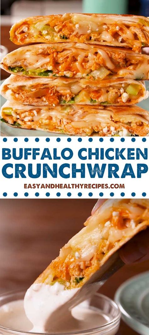 Buffalo Chicken Crunchwrap - By the Recipes Buffalo Chicken Crunchwrap, Chicken Crunchwrap, Buffalo Chicken Wrap, Recipe With Chicken, Buffalo Chicken Wraps, Buffalo Chicken Wings, Chicken Wrap, Sandwiches Wraps, Buffalo Chicken