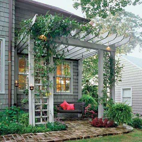 Arbor Covered Patio Pergola Trellis, Design Per Patio, Pergola Ideas, Pergola Design, Backyard Pergola, Garden Sheds, Cottage Ideas, Sunrooms, Brick Patios