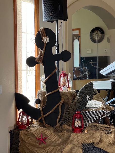 Nautical/pirate theme! Kids church service! Pirate Ship Decorations Diy, Pirate Booth Ideas, Cardboard Pirate Decorations, Pirate Ship Photo Booth, Pirates Photo Booth, Pirate Halloween Decorations, Kids Pirate Party, Pirate Party Decorations, Sailing Theme