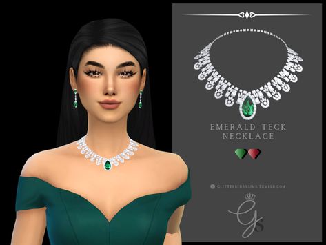 Emerald Teck Necklace | Glitterberry Sims on Patreon Sims 4 Fancy Cc, Sims 4 Decades Challenge, Sims Medieval, Royal Clothes, Sims Packs, My Sims, Sims 4 Dresses, Sims 4 Characters, Sims Four