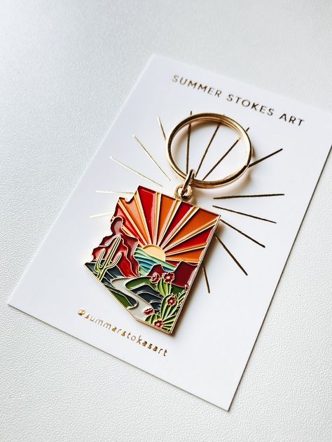 Arizona Soft Enamel Keychain | Arizona Outline Key Ring | Illustrated State Keychain 1.5" Lapel Pins Suit, Enamel Keychain, Texas Gifts, Craft Logo, Outdoor Stickers, Badge Design, Soft Enamel, Logo Design Creative, Split Ring