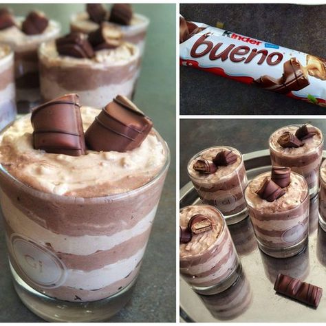 Recette Mousse Kinder Bueno® sur Chefclub original | chefclub.tv Hazelnut Tiramisu, Kinder Bueno Recipes, Recipe Tiramisu, Nobake Dessert, Bueno Recipes, Mousse Cups, Dessert Cups Recipes, Dessert Original, Chefclub Tv