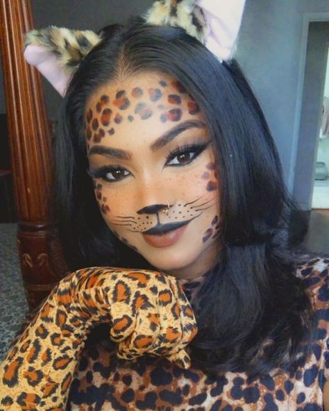 Leopard Cat Costume, Diy Leopard Costume Women, Cheetah Halloween Costume Women, Cheetah Costume Halloween, Cheetah Costume Women, Cat Makeup Halloween Pretty, Panther Halloween Costume, Cosmetology Nails, Leopard Halloween Costume