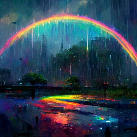 Melting Rainbow, Rainbow City, Rainbow Aesthetic, Rainbow Art, Dreamy Art, Surreal Art, Fantasy Landscape, Me When, Pretty Art