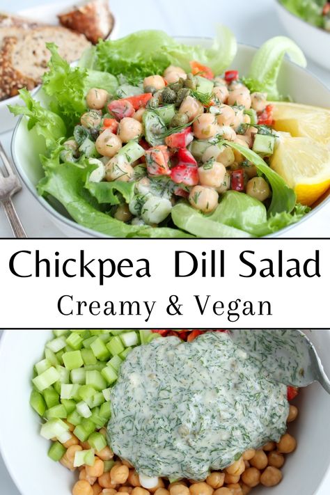 Light Plant Based Dinner, Vegetarian Lunch Healthy, Vegan Dense Bean Salad, Light Lunches For Work, Chickpea Dill Salad, Plant Based Lunches For Work, Dill Chickpea Salad, Plant Based Lunch Ideas, Plant Based Salads