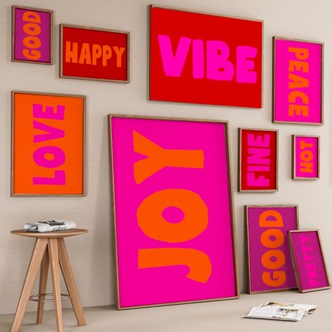 Peace Love Pink Orange Poster, Funky 70s Pink Wall Art, Digital Artwork,printable, Girly Dorm Room Art Trendy Retro Digital Download - Etsy Pastel Danish Decor, Girly Dorm Room, Pretty Dorm Room, Danish Decor, Girly Dorm, Peekaboo Color, Modern Kitchen Art, Orange Poster, Dorm Room Art