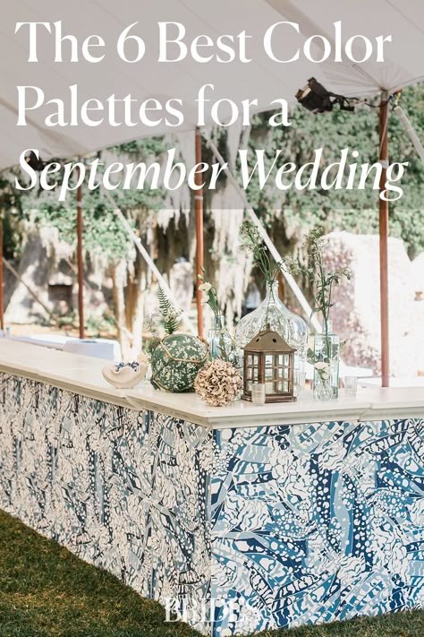 If you’re on the hunt for a gorgeous color palette that suits your September wedding, we asked planners to share some of the most popular September wedding colors. See 6 beautiful color combinations to inspire your own wedding color palette. // Photo: Brandon Lata Photography Wedding Color For September, September Wedding Themes Color Palettes, Wedding Theme Colors September, Summer Evening Wedding Colors, Elegant September Wedding Ideas, Labor Day Wedding Colors, Fall 2024 Wedding Colors Palettes, End Of September Wedding, September Wedding Themes