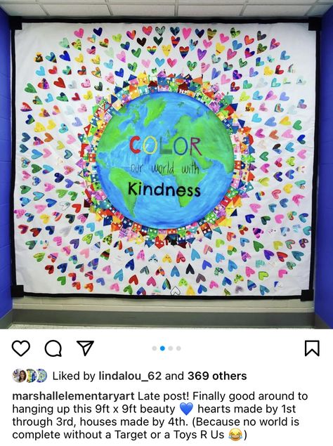 Kindness Bulletin Board Ideas Elementary, Unity Bulletin Board Ideas, Collaborative Bulletin Board Ideas, Diversity Display Classroom, Collaborative Mural Elementary, Diversity Mural Art Projects, Kindness Display, Kindness Mural, Collaborative Bulletin Board