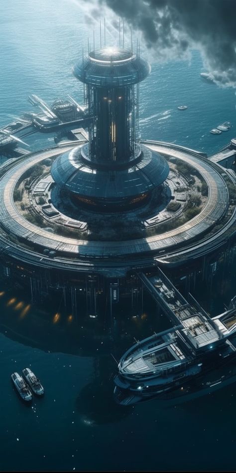 Futuristic Government Building, Futuristic Military Base, Sci Fi Military Base, Sci Fi Base, Scifi Building, Scifi City, Future Technology Concept, Floating Architecture, Sci Fi Games