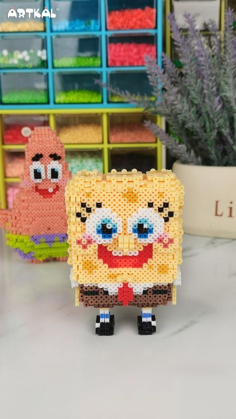 Spongebob Perler, 3d Spongebob, Spongebob Squarepants Characters, Spongebob Design, 3d Perler Bead, Beads Pattern, Bead Crafts Diy, Diy Craft Ideas, Hama Beads Patterns