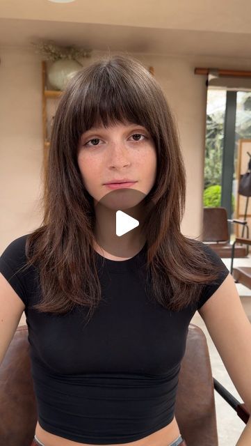 Jaiden Ogden on Instagram: "Think 60s chic  Colour @bryonycairnscolour   #hair #haircut #bangs" Straight Across Bangs Long Hair, 60s Midi Cut, Jane Birkin Hair, 60s Hair Bangs, 60s Haircut, 60s Bangs, Dakota Johnson Bangs, 60s Chic, 60’s Hair