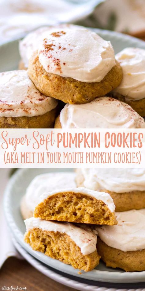 Bakery style Soft Pumpkin Cookies topped with a homemade maple frosting! Cookies Pumpkin, Soft Pumpkin Cookies, Maple Frosting, Pumpkin Recipes Dessert, Sweet Pumpkin, Fall Dessert Recipes, Homemade Pumpkin, Halloween Desserts, Pumpkin Cookies