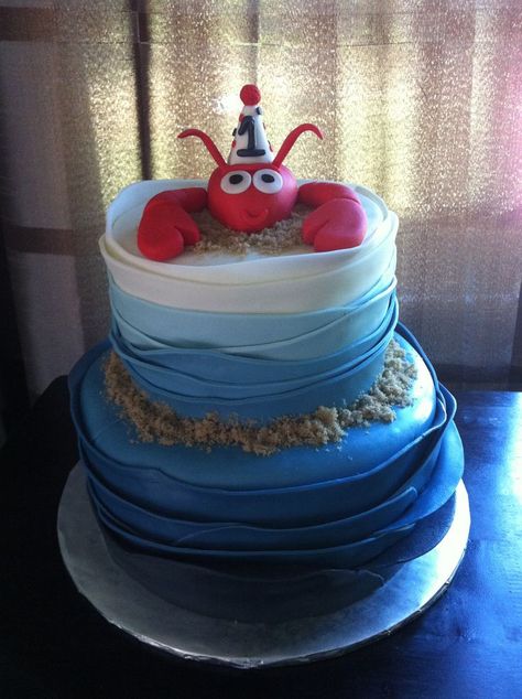 Lobster cake..for first birthday! | My cakes! | Pinterest Lobster Birthday, One Year Birthday Ideas, Boy Baptism Party, Cake For First Birthday, Bayou Party, Octonauts Party Ideas, First Birthday Theme Ideas, Baptism Party Boy, Lobster Cake