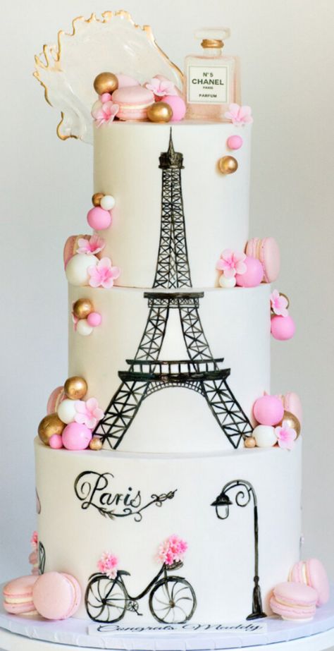 Paris Wedding Cake, Paris Cake Ideas Birthdays, Paris Cake Ideas, Paris Theme Cake, Paris Birthday Cake, Paris Birthday Cakes, Parisian Cake, Bolo Paris, Lace Cakes