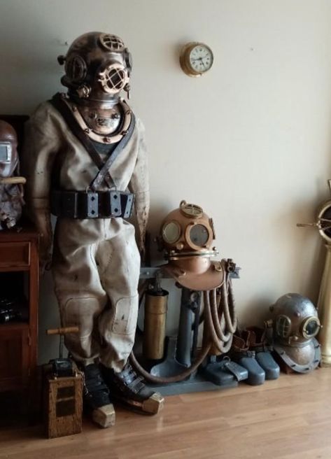 Vintage Diving Suit, Diver Outfit, Diver Costume, Lighthouse Island, Oc Moodboard, House Sculpture, Diving Wetsuits, Deep Sea Diver, Wetsuit Men