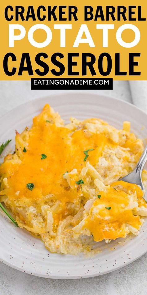 Copycat Cracker Barrel Potato Casserole, Potato Casserole With Hashbrowns, Hashbrown Casserole Cracker Barrel, Copycat Hashbrown Casserole, Cracker Barrel Potato Casserole, Best Hashbrown Casserole, Cracker Barrel Potatoes, Chessy Potatoes, Shredded Potato Casserole