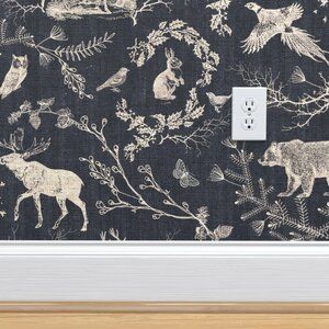 Simple Wall Painting Ideas, Cabin Wallpaper, Gallery Wall Frame Set, Deer Wallpaper, Woodland Winter, Woodland Wallpaper, Rustic Wallpaper, Toile Wallpaper, Wall Outlet