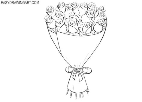 how to make easy bouquet of flowers How To Draw Flower Bouquet, How To Draw A Bouquet, Bouquet Of Flowers Simple Drawing, How To Draw A Bouquet Of Flowers Easy, Simple Flower Drawing Bouquet, Bouquet Drawing Simple, Rose Bouquet Drawing Simple, Flower Boquettes Drawings, Draw A Bouquet Of Flowers