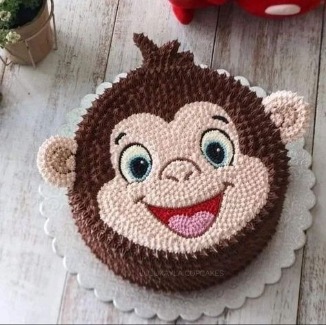 Monkey Cake Design, Cartoon Cakes For Kids, Cartoon Cake Design, Cake For Children, Cake Designs For Kids, Animal Birthday Cakes, Monkey Cake, Simple Cake Designs, Chocolate Cake Decoration