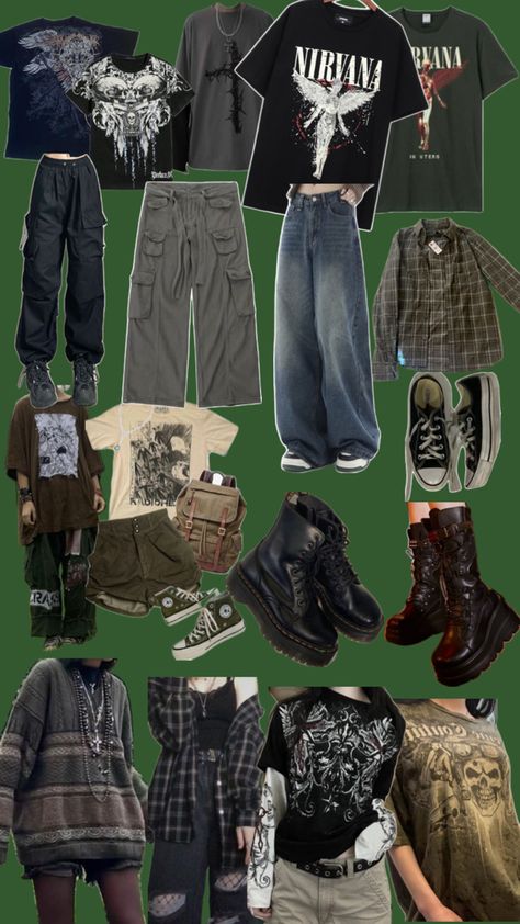 Tried to match the baggy “Kurt cobain-ish” aesthetic, I hope I did it right!! Alt Outfits Aesthetic, 2000s Alt Fashion, Grunge Collage, Grunge Fits, Punk Style Outfits, Silly Clothes, Alt Clothes, Baggy Clothes