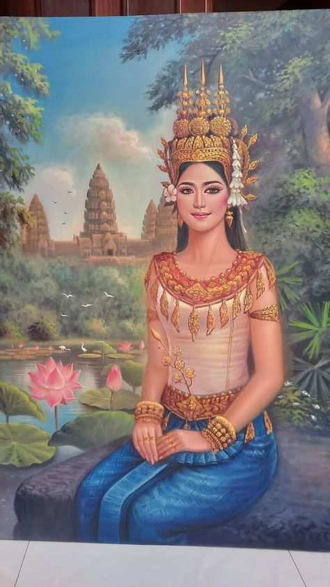 Apsara Painting, Cambodian Tattoo, Khmer Tattoo, Lord Buddha Wallpapers, Thailand Outfit, Cowgirl Tattoos, Cambodian Dress, Khmer Art, Khmer Culture