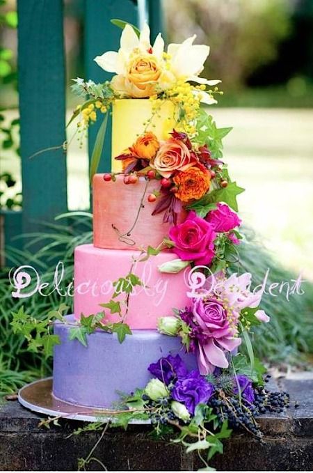 Cakes Colorful, Spring Displays, Colorful Wedding Cakes, Cake Rustic, Tiered Cake, Gateaux Cake, Rainbow Wedding, Flamingo Party, Awesome Cakes