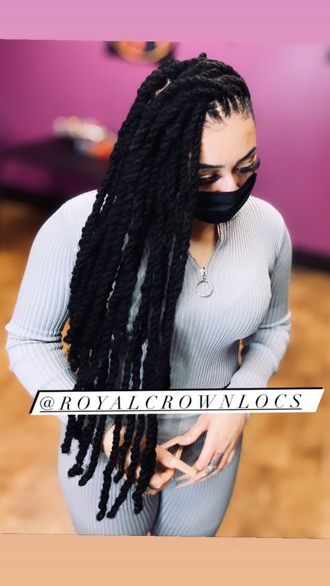 Two Strand Twist Loc Extensions, Two Strand Twist Long Locs, Long Loc Extensions, Two Strand Loc Styles For Women, Purple Dyed Locs Black Women, Medium Traditional Locs, Dark Purple Locs Black Women, 6 Month Loc Journey, Loc Styles For Women