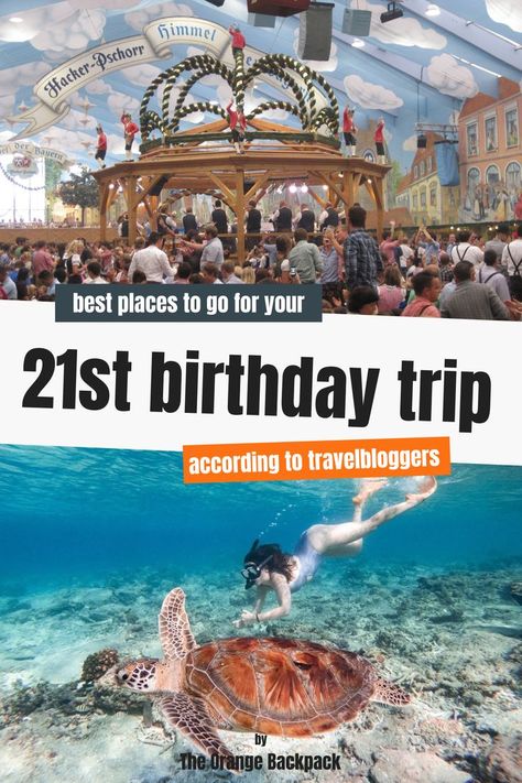 Your 21st birthday should be one to remember. The perfect way to celebrate this milestone is by treating yourself with a 21st birthday trip. This is the moment to splurge on this special birthday! This blog post gives you the best inspiration for the best places to celebrate your 21st birthday. From bucket list festivals to off the beaten path city trips and from tropical beaches to must-visit islands, these are the best 21st birthday travel ideas. Birthday Travel Ideas, 21st Birthday Trip, Orange Backpack, Orange Backpacks, Birthday Places, Birthday Travel, Birthday Trip, Tropical Beaches, Treating Yourself