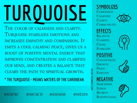 Turquoise Color Meaning: The Color Turquoise Symbolizes Calmness and Clarity - Color Meanings Purple Color Meaning, What Do Colors Mean, Blue Color Meaning, What Colors Mean, Colour Psychology, Color Healing, Color Symbolism, Aqua Blue Color, Emotional Strength