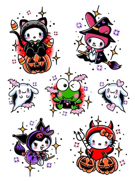 Sanrio Matching, Hello Kitty Halloween Wallpaper, Kitty Tattoos, Hello Kitty Tattoos, Walpaper Hello Kitty, Kawaii Tattoo, Kitty Art, Hello Kitty Drawing, Hello Kitty Halloween