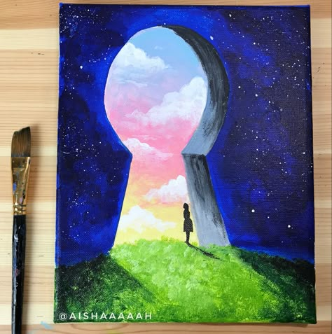 Super fun an creative acrylic painting in canvas! I hope you like this easy acrylic painting, check out the video 💙 Birdhouses Ideas, Kpop Ideas, Pin Crafts, Paintings Tutorials, Sweet House, House Tree, Simple Canvas Paintings, Canvas Painting Tutorials, Painting Party