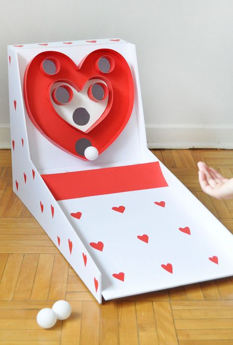 Valentine’s Day Carnival: DIY Skeeball ⋆ Handmade Charlotte Valentines Class Party, Valentine's Day Party Games, Valentine Party Game, Valentines Games, Valentinstag Party, Skee Ball, Handmade Charlotte, Valentine's Day Games, Preschool Valentines