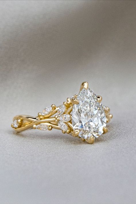 Discover nature inspired engagement rings! #brilliantearth #engagementring #uniqueengagementring #peardiamond #pearengagementring #vintageengagementring #antiquering Engagement Ring Ideas, Brilliant Earth Rings, Pear Diamond Ring, Big Engagement Rings, Nature Engagement Ring, Garden Engagement, Pear Diamond Rings, Pear Cut Ring, Nature Inspired Engagement Ring